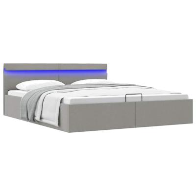 Bedframe met opbergruimte en LED stof lichtgrijs 180x200 cm