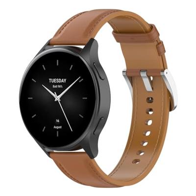 By Qubix - Luxe leren bandje - Lichtbruin - Compatible met Xiaomi Mi Watch/Compatible met Xiaomi Watch 2 / Compatible met Xiaomi Watch S1 / S2 / S3 / S4 - Compatible Xiaomi bandje