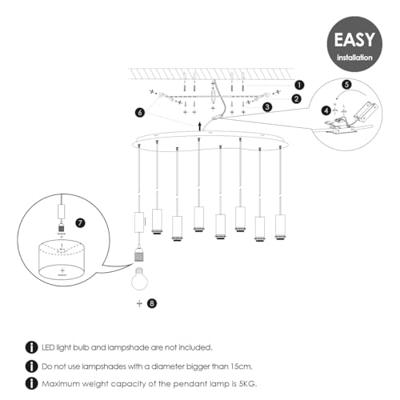 Metaal kroonluchter - Industrie hanglamp - Zwart - Met 8 pcs lampvoeten - Ontworpen voor Eetkamer en Slaapkamer - 120 x 41.3 x 117.5cm - set met E27 Lamphouder - voor Lampenkap met Doorsnede max 15cm - Gloeilamp Niet Inbegrepen