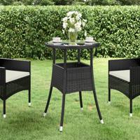 Tuintafel Ø60x75 cm gehard glas en poly rattan zwart - thumbnail