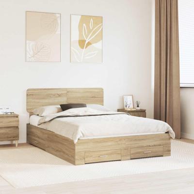 Bedframe met hoofdeinde Sonoma Eiken 140 x 190 cm Bewerkt hout