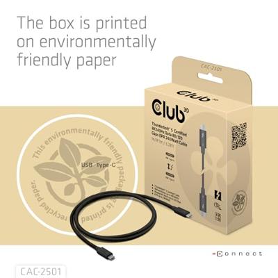 club3D Thunderbolt-kabel Thunderbolt (USB-C) stekker 1.00 m Zwart CAC-2501