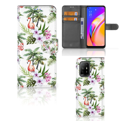 OPPO Reno5 Z | A94 5G | Telefoonhoesje | Met pasjeshouder | Flamingo Palms