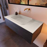 Badkamermeubelset Mondiaz Erin 100 cm met 1 Lade met RIDGE Wastafel Midden Linen Zonder Kraangaten Greeploos Mat Dark Brown - thumbnail