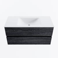 MONDIAZ VICA 100cm badmeubel onderkast Antracite 2 lades. Wastafel CLOUD midden zonder kraangat, kleur Talc. - thumbnail
