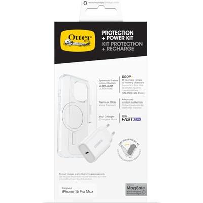 Otterbox Protection + Power KIT EU Set (hoesje + beschermglas + lader) Apple iPhone 16 Pro Max Transparant, Wit MagSafe compatible