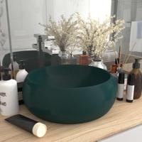 VidaXL Wastafel rond 40x15 cm keramiek mat donkergroen - thumbnail