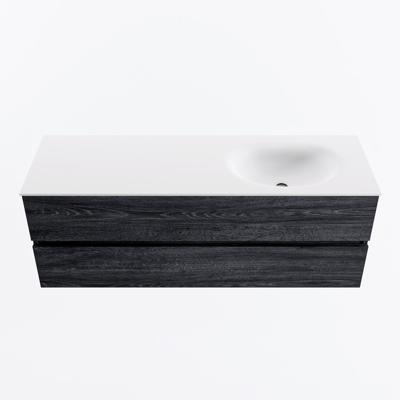 MONDIAZ VICA 140cm badmeubel onderkast Antracite 2 lades. Wastafel MOON rechts zonder kraangat, kleur Talc.