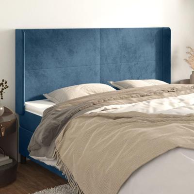 Hoofdbord met randen 183x16x118/128 cm fluweel donkerblauw