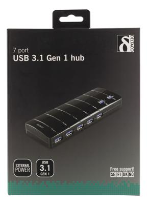 Deltaco UH-723 interface hub USB 3.2 Gen 1 (3.1 Gen 1) Type-A Zwart
