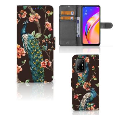 OPPO Reno5 Z | A94 5G | Telefoonhoesje | Met pasjeshouder | Pauw met Bloemen