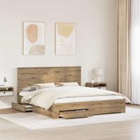 Bedframe met hoofdeinde Artisan Eiken 180 x 200 cm Bewerkt hout - thumbnail