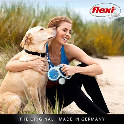 Flexi Nieuw Comfort Cord Grijs & Blauw Kleine 8m intrekbare hondenriem/riem voor honden tot 12kgs/26lbs