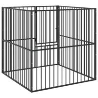 Hondenkennel 4 panelen gepoedercoat staal zwart - thumbnail