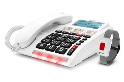 Geemarc CL9000 Draadloze seniorentelefoon Fototoetsen, Handsfree, Compatibel voor hoorapparatuur, Incl. noodoproep, Optisch belsignaal, Waterdicht LC-display