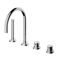 Badrandkraan Hotbath Buddy 2-knop Thermostatisch Compleet 4-gats Geborsteld Nikkel - thumbnail