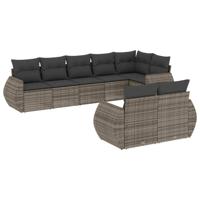 9-delige Loungeset met kussens poly rattan grijs - thumbnail