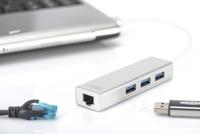 Digitus DA-70250-1 USB 3.0-hub 3 + 1 poorten Met ingebouwde netwerkaansluiting Zilver - thumbnail