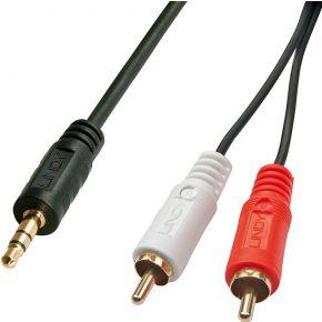 LINDY 35680 Cinch / Jackplug Audio Aansluitkabel [2x Cinch-stekker - 1x Jackplug male 3,5 mm] 1.00 m Zwart