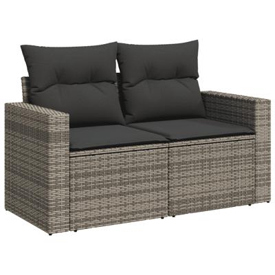 3-delige Loungeset met kussens poly rattan grijs - thumbnail