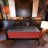 Badkamermeubelset Mondiaz Erin 120 cm met 1 Lade met RIDGE Wastafel Links Dark grey Zonder Kraangaten Greeploos Mat Fire - thumbnail