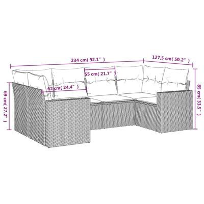 6-delige Loungeset met kussens poly rattan bruin - thumbnail