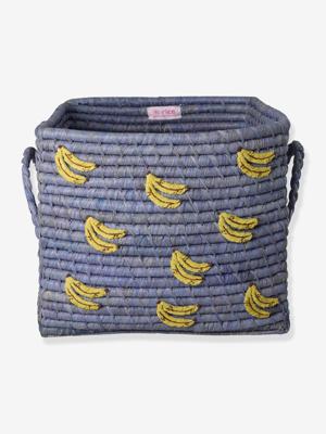 LOVE mand van raffia met rice handgrepen blauw LOVE mand van raffia met rice handgrepen blauw