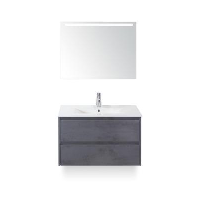 Dante Badmeubelset 80 cm - Beton Antraciet - Keramische Wastafel Wit Enjoy - met Sence Spiegel