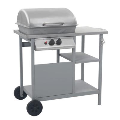 Gasbarbecue met 3-laags zijtafel zwart en zilverkleurig Gasbarbecue met 3-laags zijtafel zwart en zilverkleurig