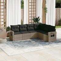 6-delige Loungeset met kussens poly rattan grijs - thumbnail