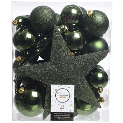 Decoris Kerstballen Plastic mix+piek 33st Dennengroen