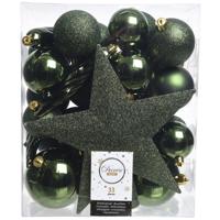 Decoris Kerstballen Plastic mix+piek 33st Dennengroen - thumbnail