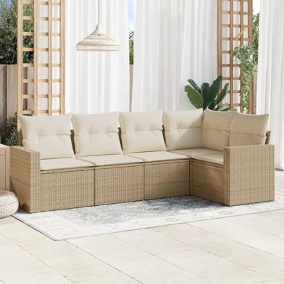 6-delige Loungeset met kussens poly rattan beige - thumbnail