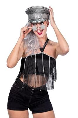 Festival top franjes kort zwart