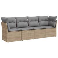4-delige Loungeset met kussens poly rattan beige - thumbnail