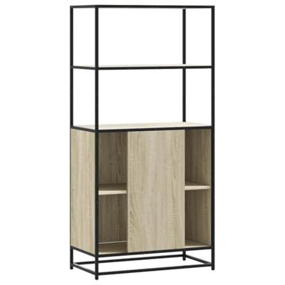 Hoge kast 68x35x139 cm bewerkt hout en metaal zwart