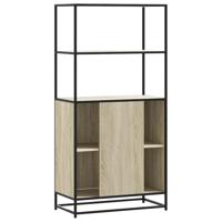 Hoge kast 68x35x139 cm bewerkt hout en metaal zwart - thumbnail