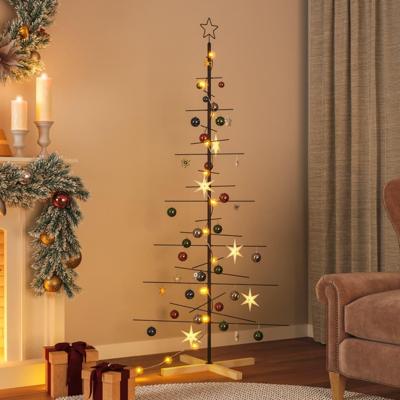 Kerstdecoratie kerstboom met houten basis 180 cm metaal zwart Kerstdecoratie kerstboom met houten basis 180 cm metaal zwart