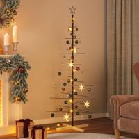 Kerstdecoratie kerstboom met houten basis 180 cm metaal zwart - thumbnail