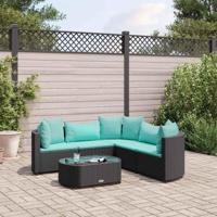 6-delige Loungeset met kussens poly rattan zwart - thumbnail