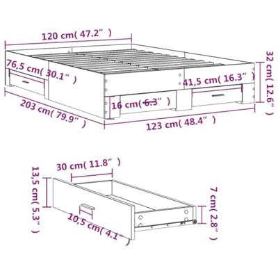 Bedframe met lades bewerkt hout betongrijs 120x200 cm