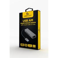 USB type-AM Gigabit netwerkadapter met ingebouwde USB 3.0 hub - thumbnail