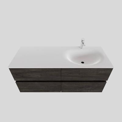 Badkamermeubel Solid Surface AQS Stockholm 120x46 cm Rechts Wood Dark Brown 4 Laden Boss & Wessing