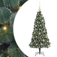 VidaXL Kunstkerstboom met verlichting en ballenset groen 120 cm pet - thumbnail