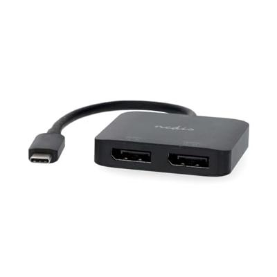 Nedis USB-C™ Adapter | USB 3.2 Gen 1 | USB-C™ Male | 2x Displayport Female | 4K@60Hz | 0.20 m | Rond | Vernikkeld | PVC | Zwart | Doos - CCGB64375BK02