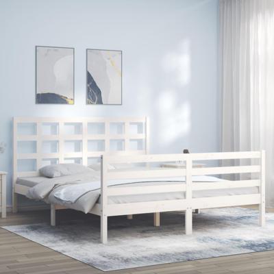 Bedframe met hoofdbord massief hout wit 160x200 cm