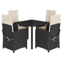 5-delige Tuinset met kussens poly rattan zwart - thumbnail