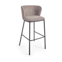 Kave Home Ciselia barkruk H75 chenille Lichtbruin poot zwart - thumbnail