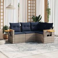 4-delige Loungeset met kussens poly rattan grijs - thumbnail