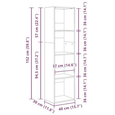 Boekenkast 40x30x152 cm bewerkt hout wit